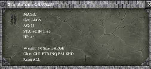 SEA-RAIDER CHAUSSES in-game item card